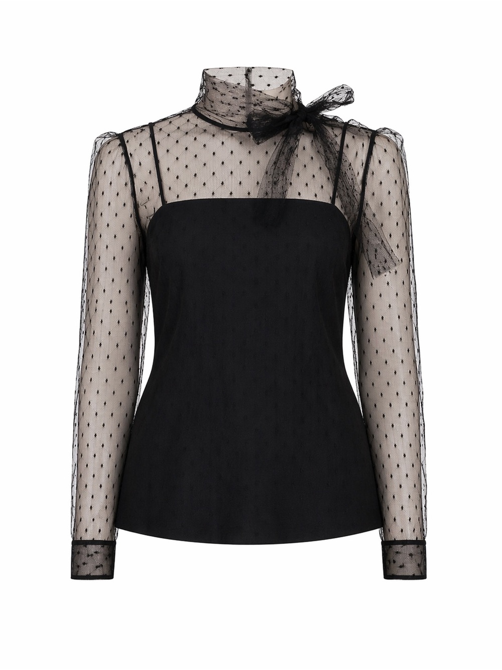 NEW RED Valentino Black Sheer Dot Mesh Blouse with Black Cami size Large